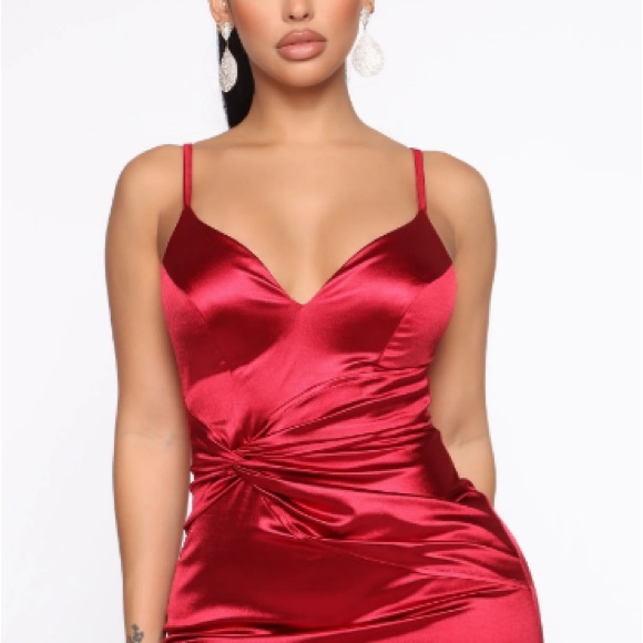 Fashion Nova Satin Midi Dress | Red - Picture 2 of 11